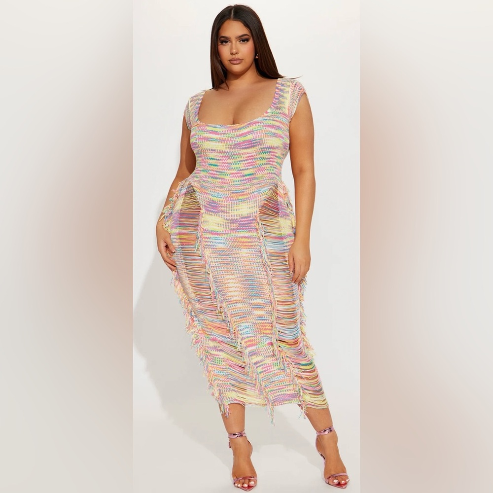 Fashion Nova Multicolor Fringe Knit Dress 💕